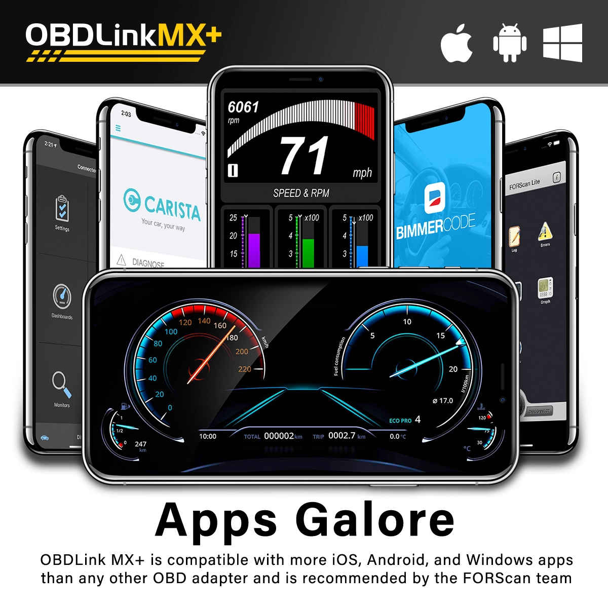 OBDLink MX+ Bluetooth OBD2 Scanner & Diagnostic Adapter - FORScan, Bimmercode, DashCommand - iPhone, Android & Windows